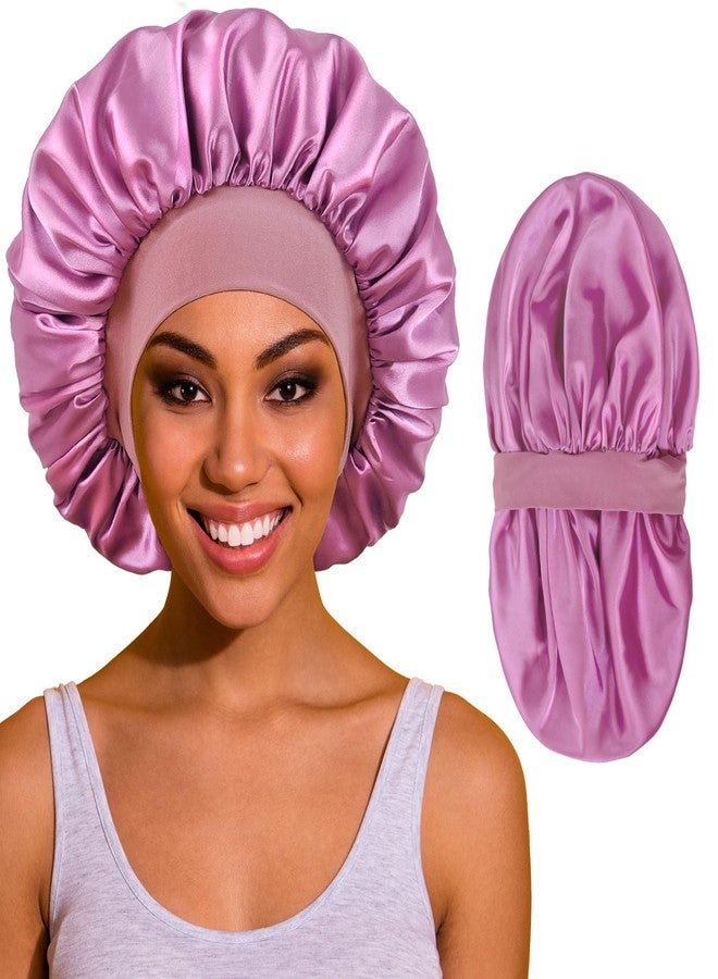 Roybens Silk Bonnet for Sleeping Women, Satin Hair Sleep Bonnets for Curly Hair Braids, Double Layer Large Sleep Cap with Soft Elastic Band - Image 1